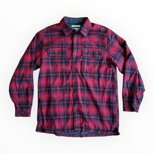 VTG LL Bean Mens Medium Flannel Shirt Jacket Plaid Red Black Fleece Lined